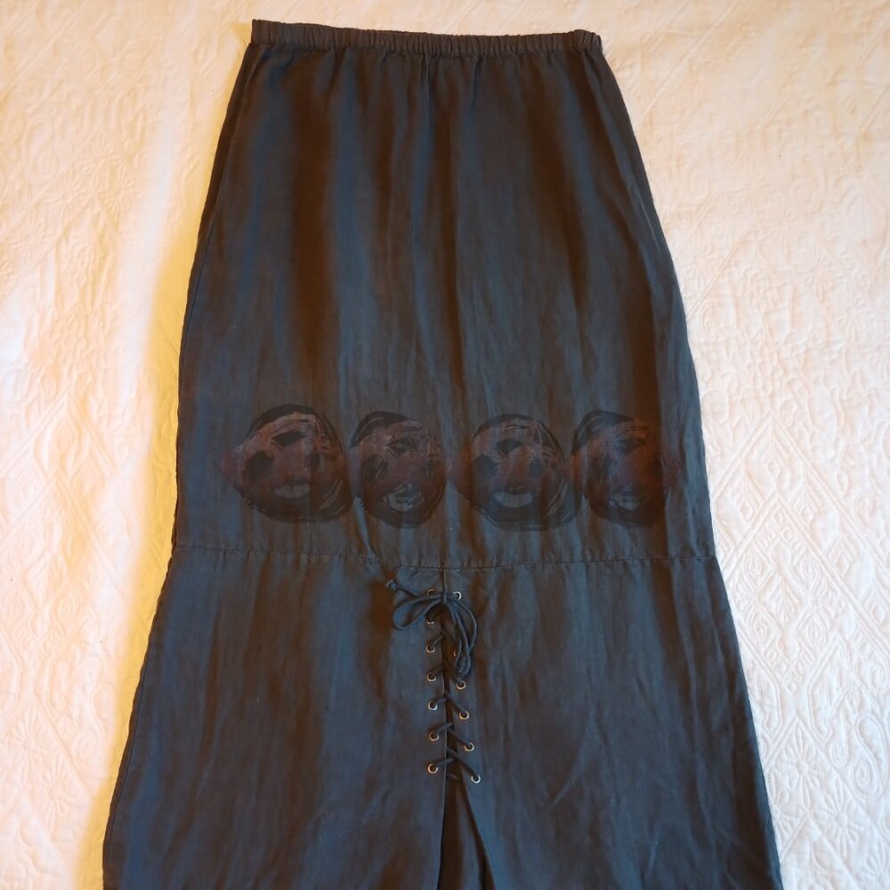 Rare BLUE FISH Vintage Hemp Art Gray Skirt Y2K Circle Paint - Picture 4 of 7
